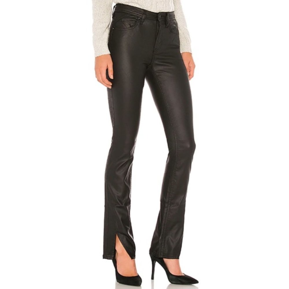 NWT Free People Spellbound Split Hem Black Coated High Rise Jeans Women's 32